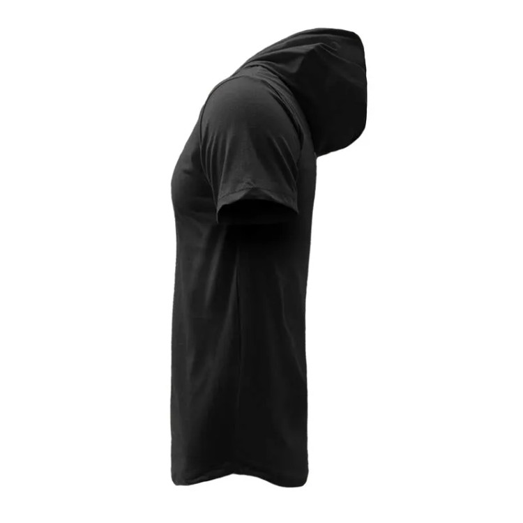 تی شرت کلاه دار مردانه نخی آستین کوتاه طرح ساده مشکی