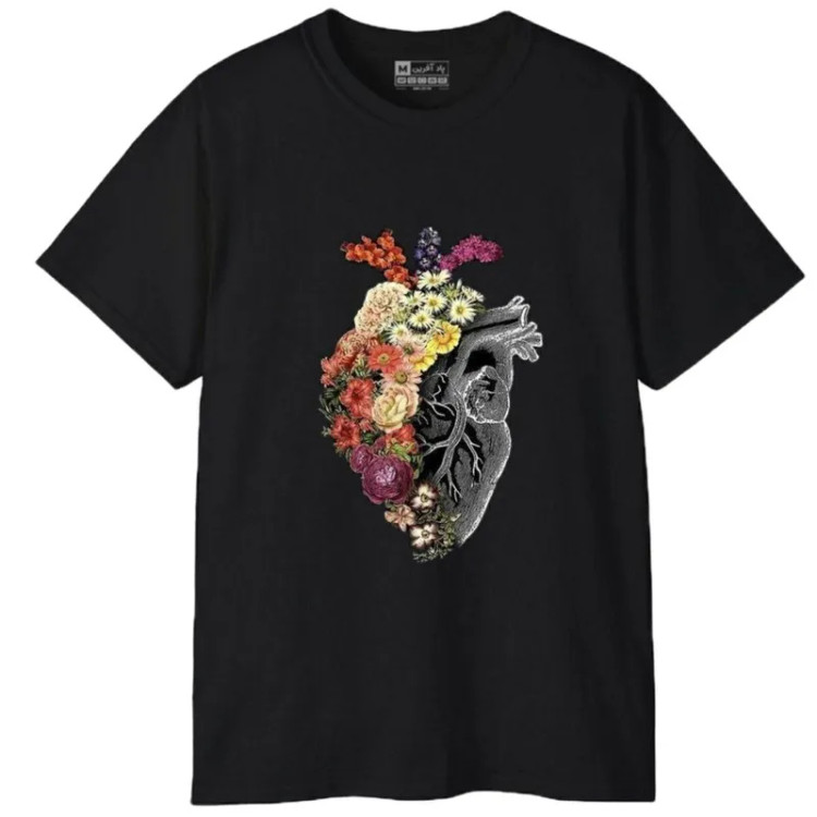 تی شرت آستین کوتاه مردانه پاد آفرین مدل قلب عشق گل