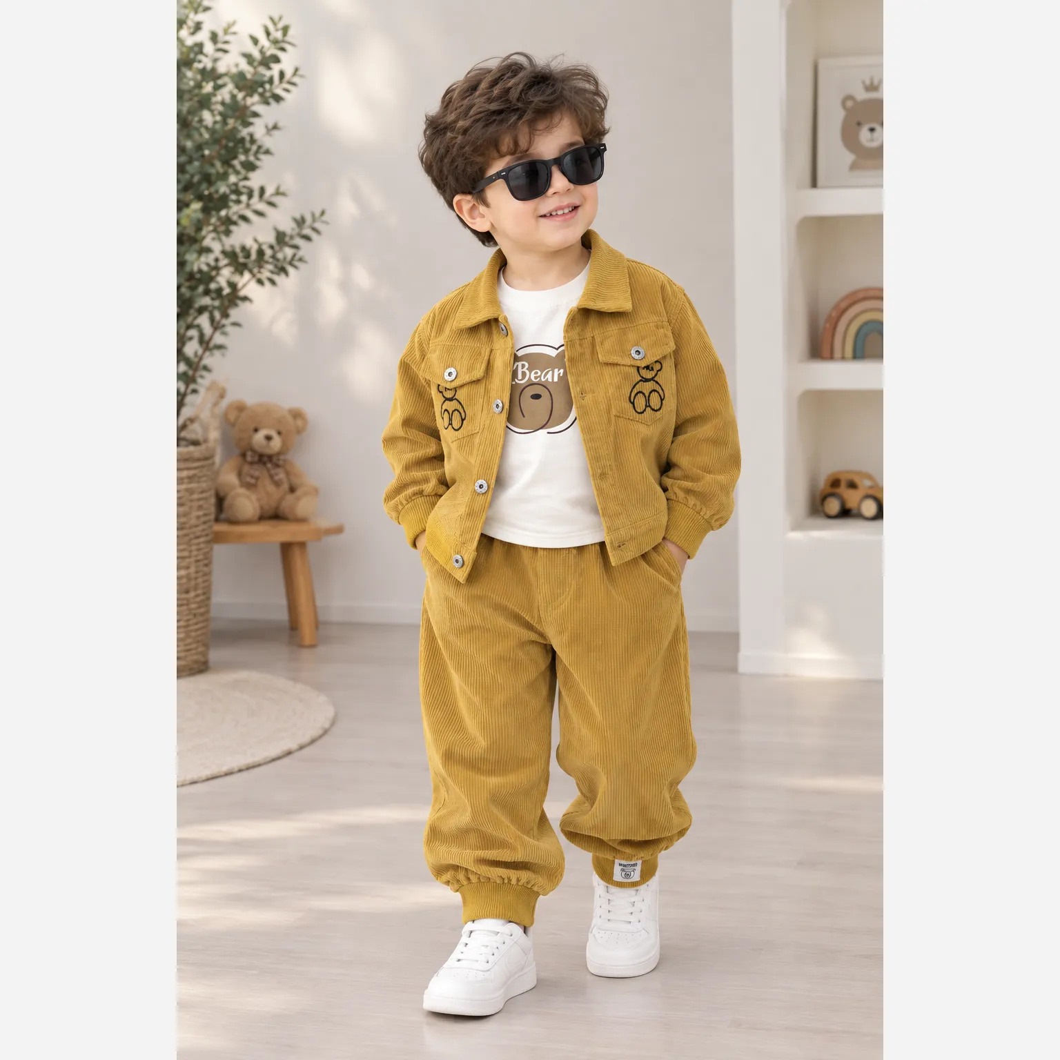 ست سه تیکه مخمل کبریتی اسپرت دخترانه و پسرانه 1 تا 5 سال و نیم