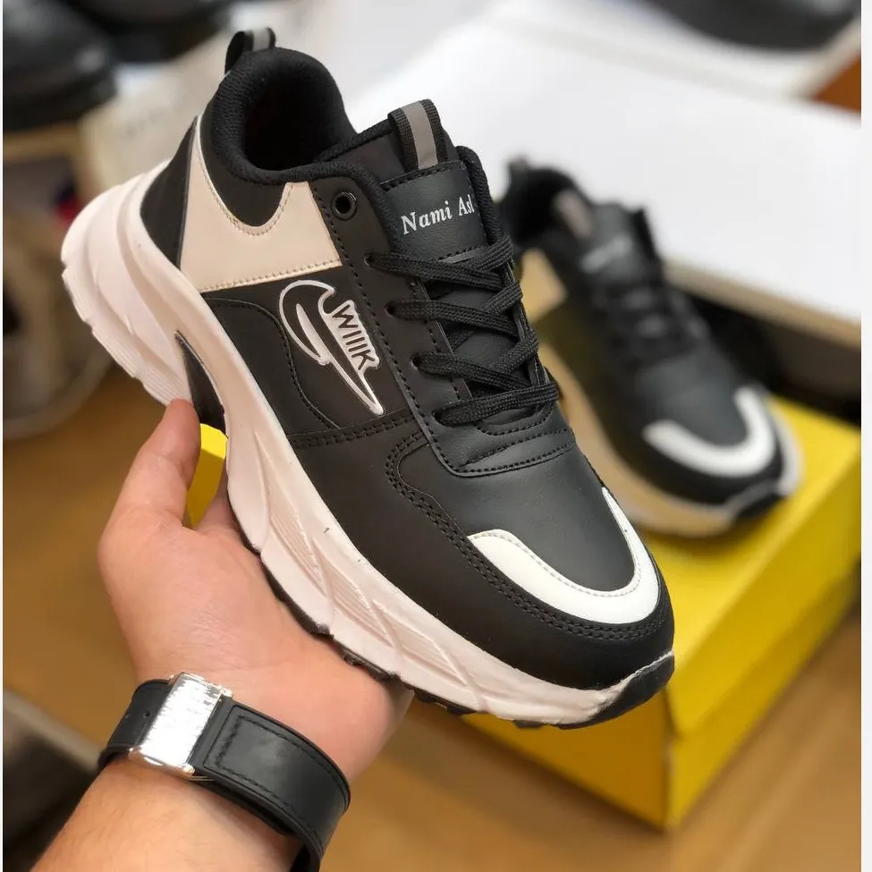 کفش لژدار زنانه مدل نامی اصل مشکی کتانی اسپرت رویه چرم مصنوعی زیره PU راحت