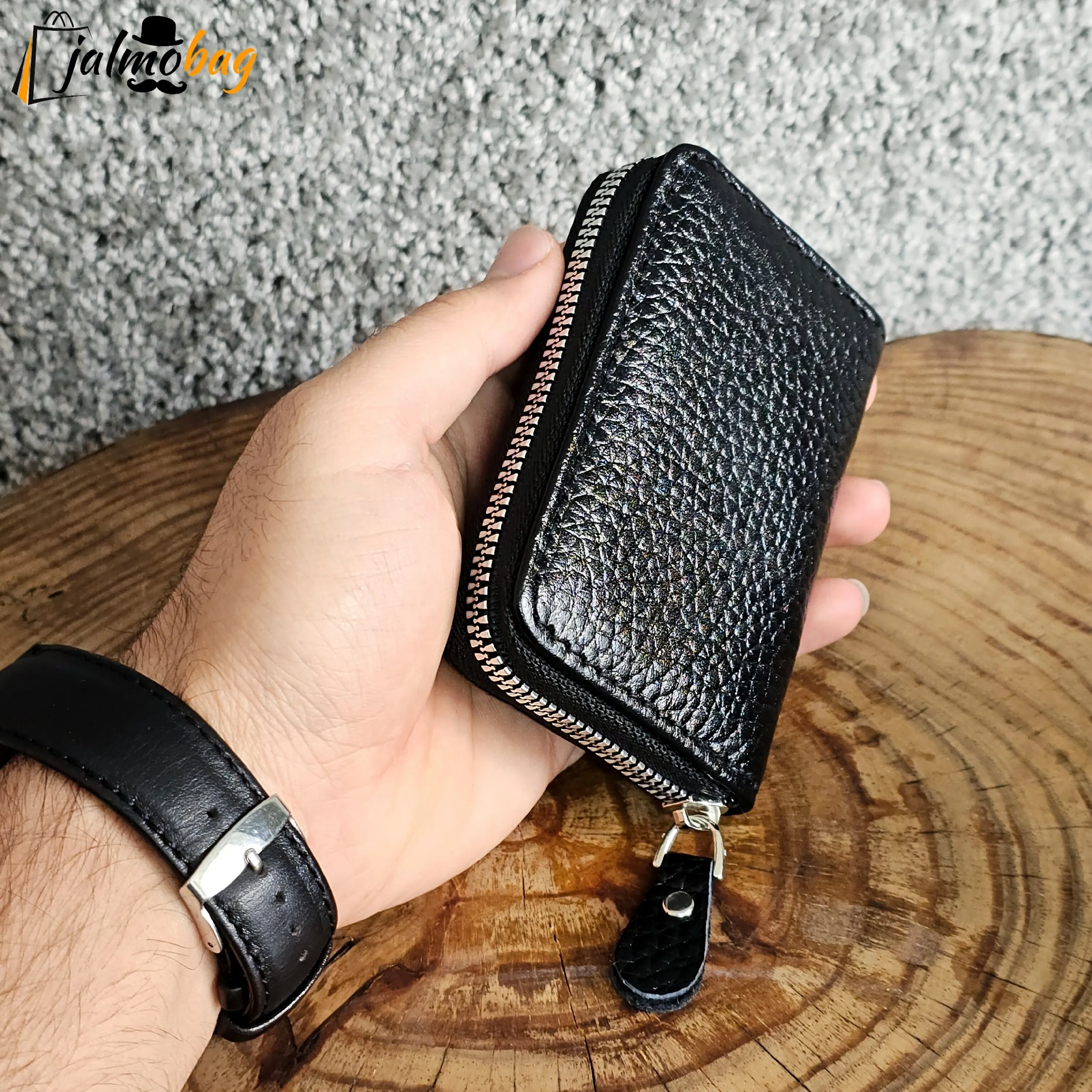 جاکارتی زیپدار چرم طبیعی گاوی مناسب آقایان و خانمها ابعاد 11 در 7 سانتیمتر