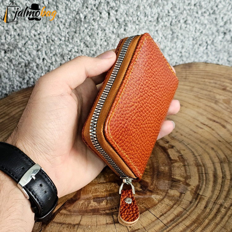 جاکارتی زیپدار چرم طبیعی گاوی مناسب آقایان و خانمها ابعاد 11 در 7 سانتیمتر