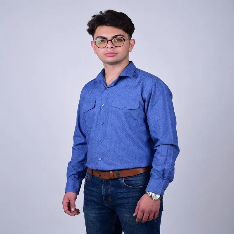 پیراهن مردانه آستین بلند یقه برگردان بافت خاویاری رگلار فیت
