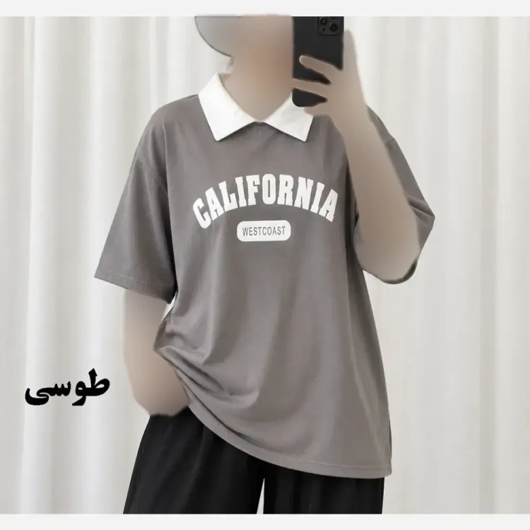 تیشرت باکسی پولوشرت کالیفرنیا نخ پنبه زنانه فری سایز