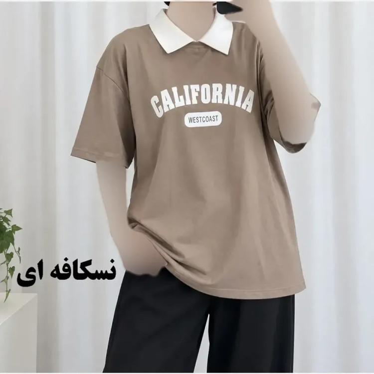 تیشرت باکسی پولوشرت کالیفرنیا نخ پنبه زنانه فری سایز